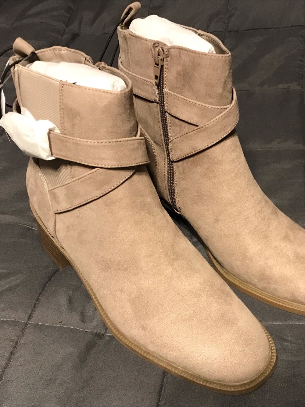 Liz Claiborne Taupe Suede Ankle Booties with Side Zip
